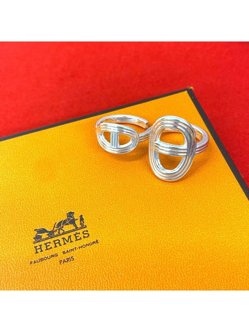 Hermes Chaine D'ancre Double Ring 925 Sterling Silver
